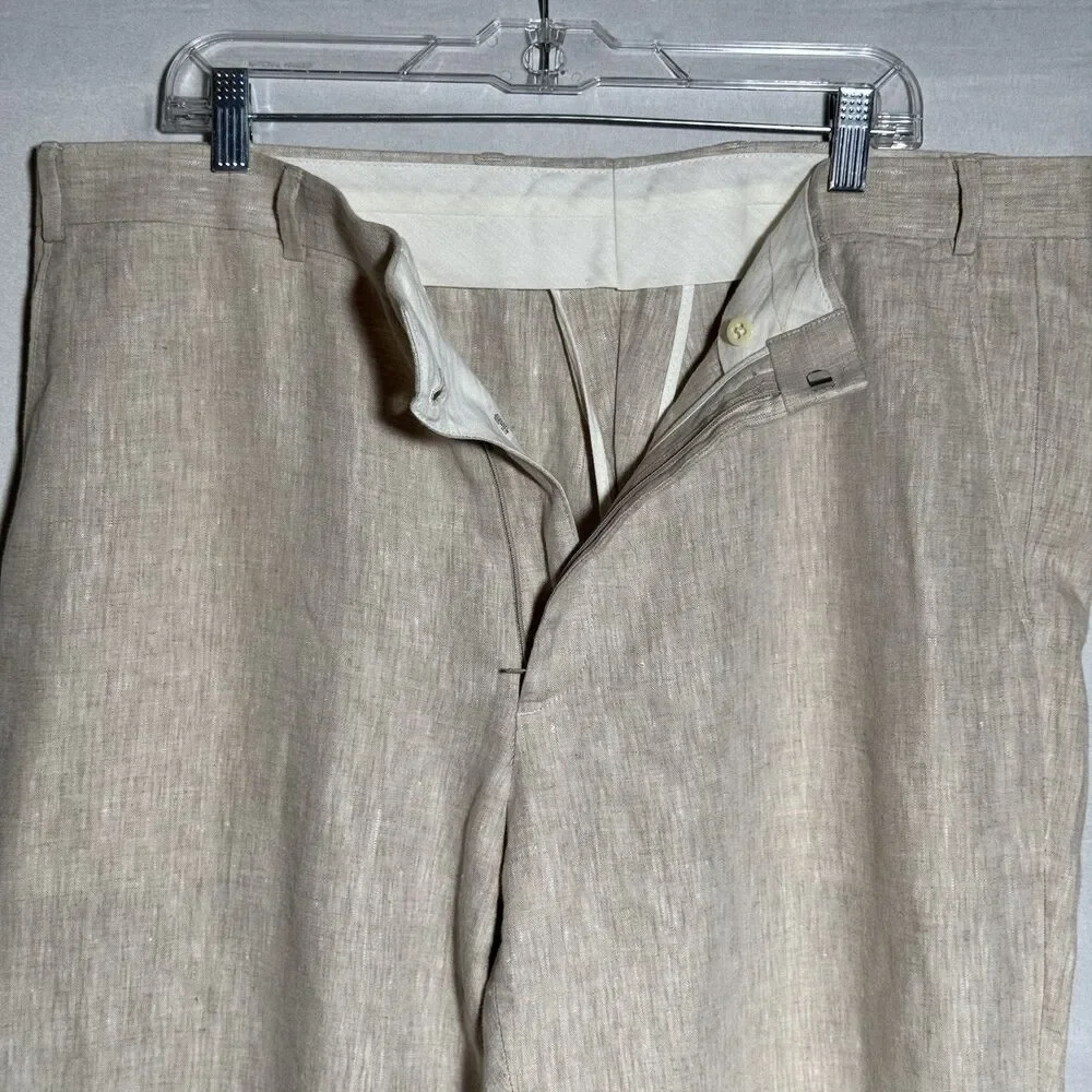 Just Linen Mens Pants 40W 100% Linen Beige Lightweight Summer Wedding Casual